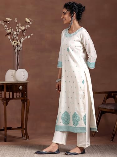 Libas Womens Woven Design Silk Blend Straight Kurta with Trousers and Dupatta - Authentic Libas Clothing | UrbanThreads - Image 5