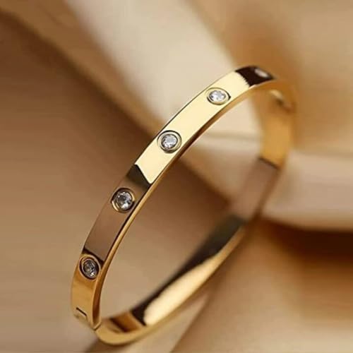 Shining Diva 18K Gold Plated Stainless Steel Crystal Bracelet - Image 5