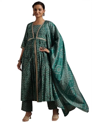 Libas Womens Printed Silk Blend A-Line Kurta With Trousers and Dupatta - Authentic Libas Clothing | UrbanThreads - Image 2