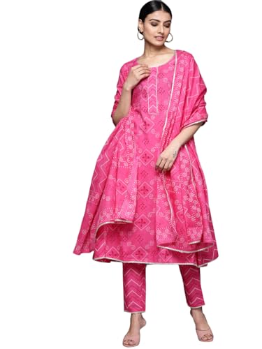 Libas Womens Printed Cotton A-Line Kurta With Trousers and Dupatta - Authentic Libas Clothing | UrbanThreads - Image 2