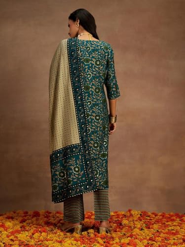 Floral Blue Silk Kurta Set | Elegant Indian Outfit - UrbanThreads - Image 3