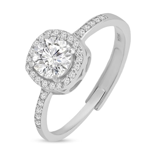 ZAVYA 925 Sterling Silver Designer Cubic Zirconia CZ Square Solitaire Rhodium Plated Adjustable Ring - Authentic ZAVYA Accessories | UrbanThreads - Image 2