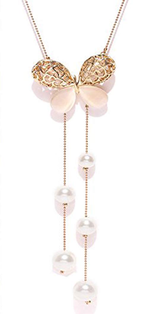 Shining Diva Long Chain Crystal Butterfly Pendant Necklace