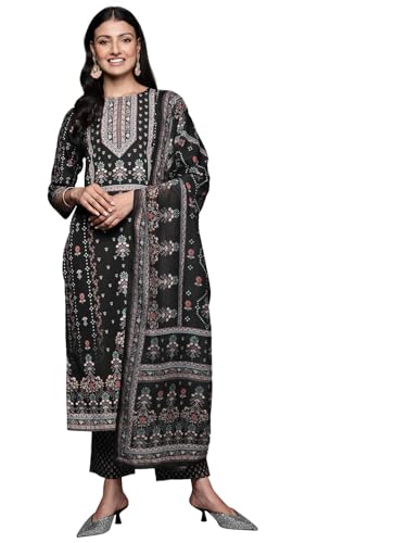 Libas Womens Printed Crepe Straight Kurta With Trousers and Dupatta - Authentic Libas Clothing | UrbanThreads - Image 2