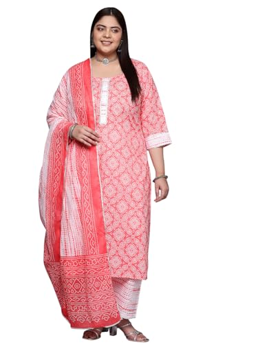 Plus Size Womens Printed Cotton Straight Kurta With Trousers and Dupatta - Authentic Plus Clothing | UrbanThreads - Image 2