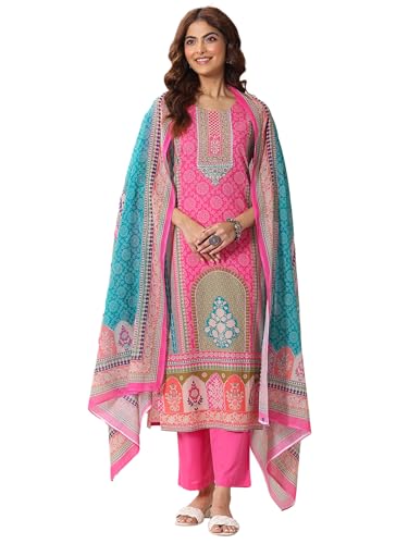 Libas Womens Printed Cotton Straight Kurta With Trousers and Dupatta - Authentic Libas Clothing | UrbanThreads - Image 2