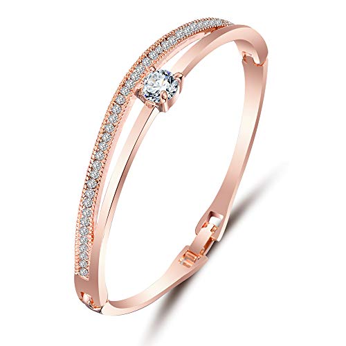 Shining Diva 18k Rose Gold Plated Crystal Bangle Bracelet Women - Image 2
