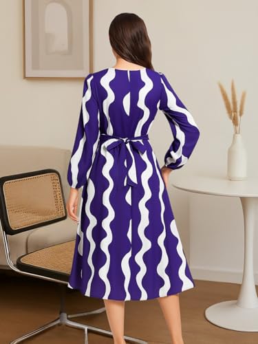 Leriya Fashion Women’s A-Line Midi Dress | Long Sleeve Belted Fit and Flare Gown | Elegant Printed C - Authentic Leriya Clothing | UrbanThreads - Image 4
