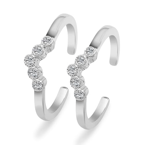 ZAVYA 925 Sterling Silver Cubic Zirconia CZ Classy V Rhodium Plated Adjustable Pair Toe Ring for Wom - Authentic ZAVYA Accessories | UrbanThreads - Image 2
