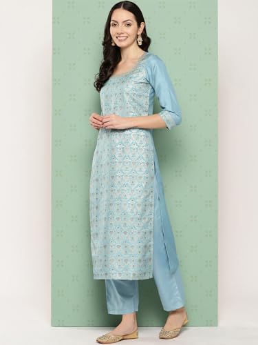 Libas Womens Woven Design Silk Blend Straight Kurta With Trousers and Dupatta - Authentic Libas Clothing | UrbanThreads - Image 3