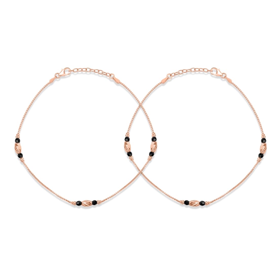 ZAVYA 925 Sterling Silver Serenity Black Beads Rose Gold Plated Anklet (Pair) | Gift for Women and G - Authentic ZAVYA Fashion | UrbanThreads