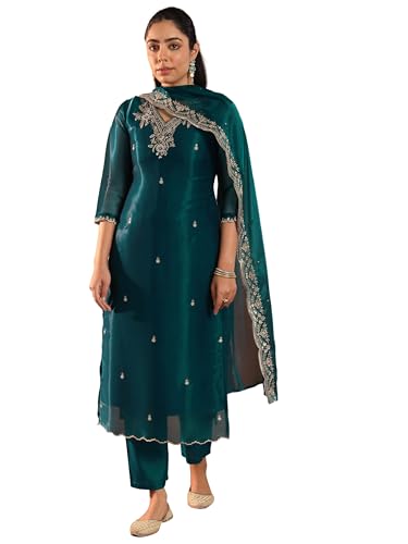Libas Womens Yoke Design Silk Blend Straight Kurta With Trousers and Dupatta - Authentic Libas Clothing | UrbanThreads - Image 2