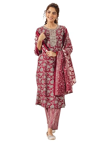 Libas Maroon Printed Cotton Kurta Set | UrbanThreads.in - Image 2