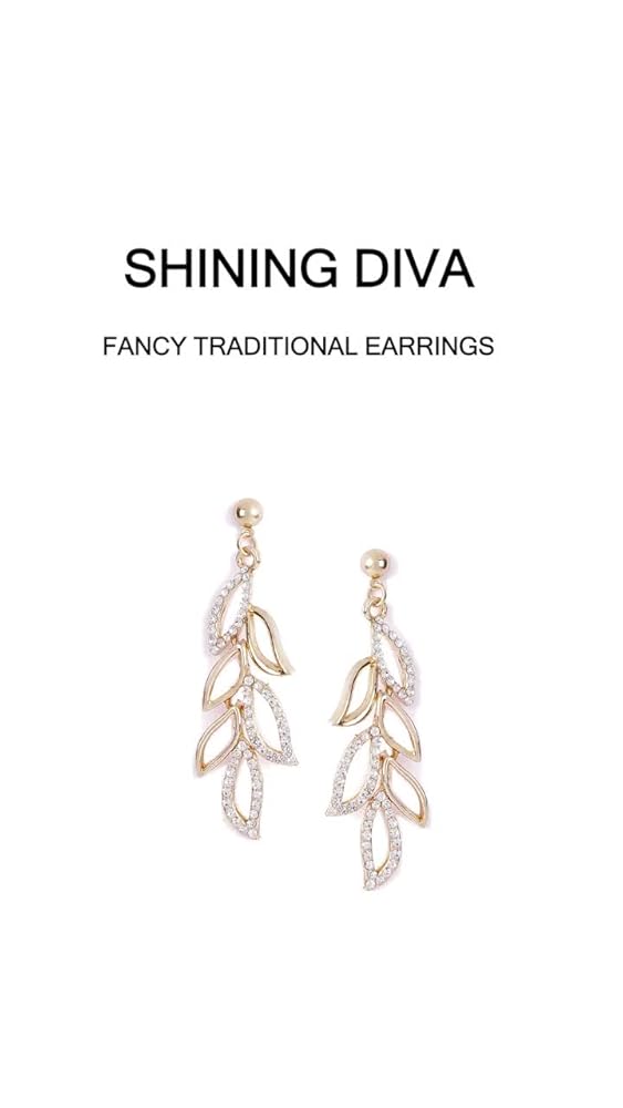 Shining Diva 18K Gold Plated Drop Earrings for Women - Golden - Image 3