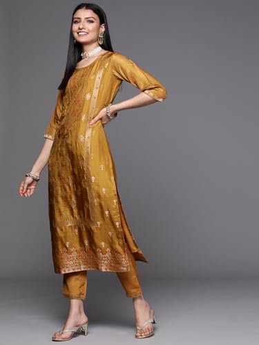 Libas Womens Embellished Silk Blend Straight Kurta With Trousers and Dupatta - Authentic Libas Clothing | UrbanThreads - Image 4