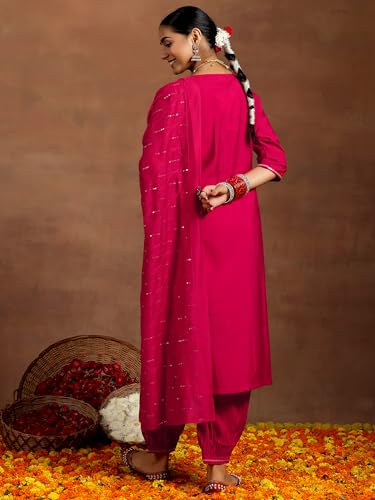 Libas Gerua Womens Embroidered Silk Blend Straight Kurta With Salwar and Dupatta - Authentic Libas Clothing | UrbanThreads - Image 5