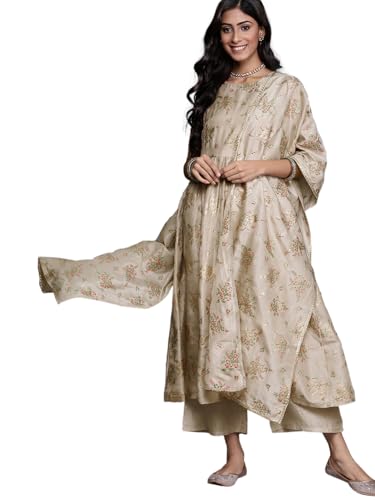 Libas Womens Printed Silk Blend A-Line Kurta With Palazzos and Dupatta - Authentic Libas Clothing | UrbanThreads - Image 2