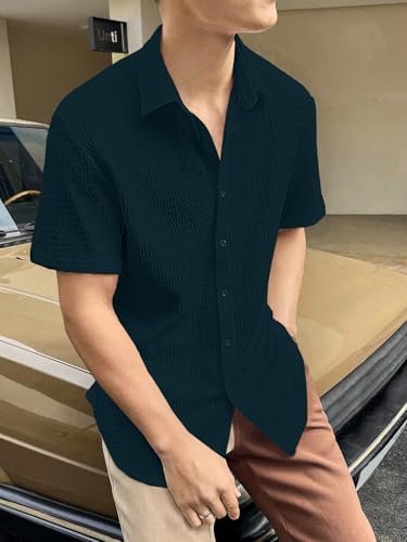 GRECIILOOKS Men's Polycotton Shirt |Stylish Casual Regular Fit Shirts | Textured Half Sleeve | S - Authentic GRECIILOOKS Clothing | UrbanThreads - Image 4