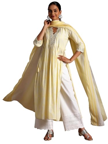 Libas Womens Printed Cotton A-Line Kurta With Palazzos and Dupatta - Authentic Libas Clothing | UrbanThreads - Image 2
