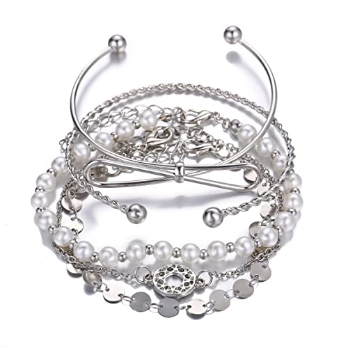 Shining Diva Multilayer Silver Plated Bangle Bracelet for Women - Image 2