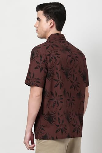 Peter England Men Cotton Blend Floral Print Shirt Cuban Collar Half Sleeves - Image 4