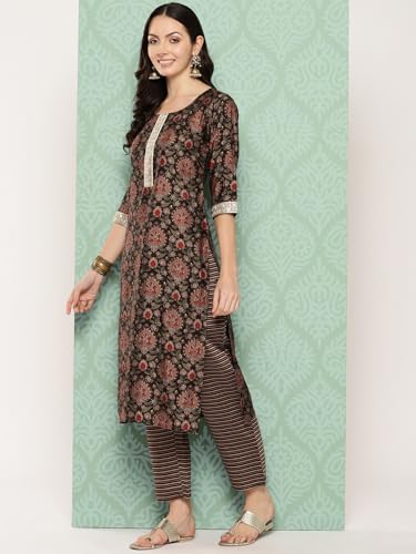 Libas Womens Printed Silk Blend Straight Kurta With Trousers and Dupatta - Authentic Libas Clothing | UrbanThreads - Image 3