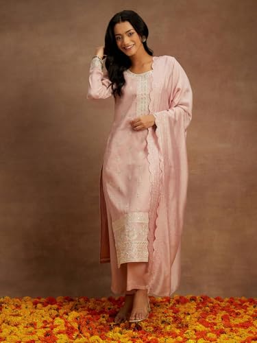Libas Womens Embroidered Silk Straight Kurta With Trousers and Dupatta - Authentic Libas Clothing | UrbanThreads - Image 3