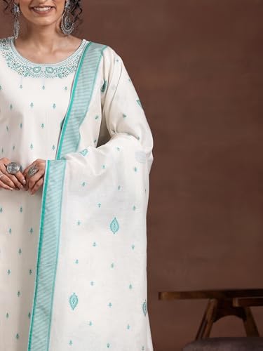 Libas Womens Woven Design Silk Blend Straight Kurta with Trousers and Dupatta - Authentic Libas Clothing | UrbanThreads - Image 3