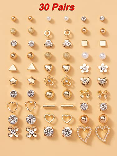 Shining Diva 30 Pairs Earrings Combo Set Crystal Pearl Women - Image 4