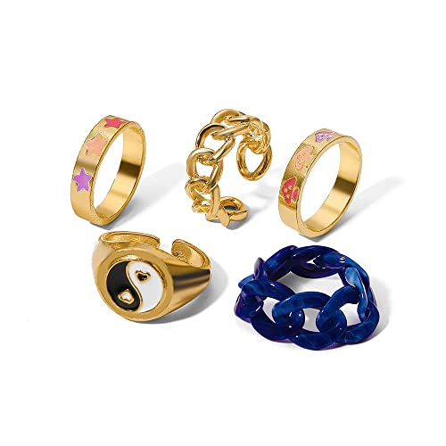 Shining Diva Colorful Chunky Y2K Aesthetic Rings for Girls - Image 2
