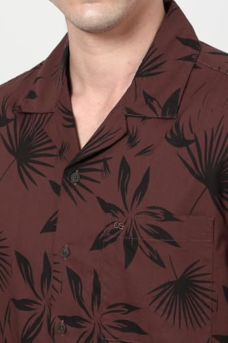 Peter England Men Cotton Blend Floral Print Shirt Cuban Collar Half Sleeves - Image 5