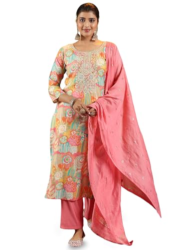 Libas Womens Printed Silk Blend Straight Kurta With Trousers and Dupatta - Authentic Libas Clothing | UrbanThreads - Image 2