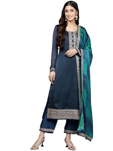 Libas Womens Printed Chiffon Straight Kurta With Trousers and Dupatta - Authentic Libas Clothing | UrbanThreads - Image 2