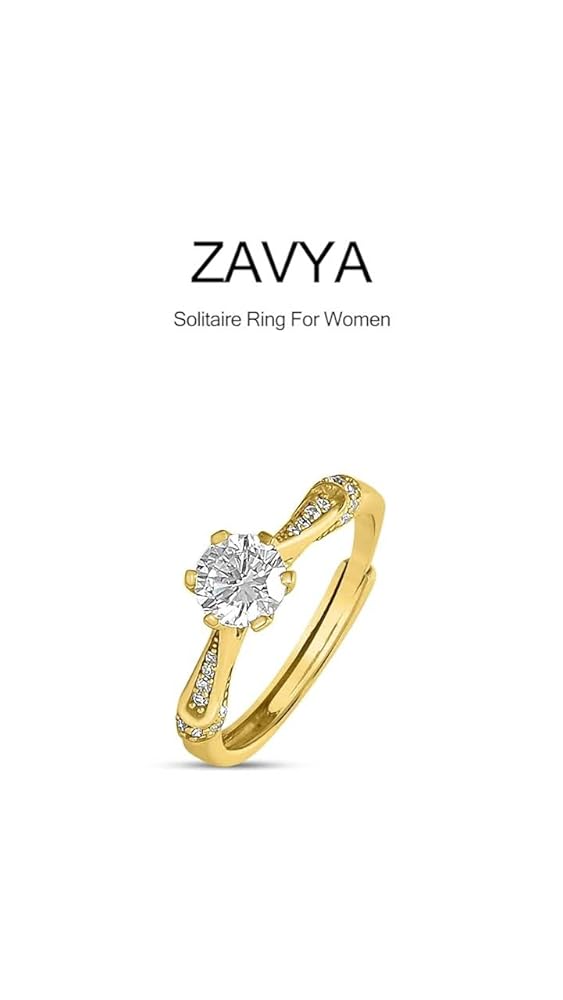 ZAVYA 925 Sterling Silver Solitaire Ring Gold Plated Women - Image 3