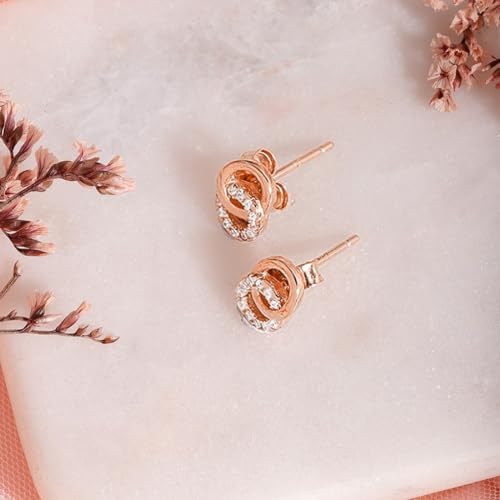 ZAVYA 925 Sterling Silver Cubic Zirconia Minimal Rose Gold Plating Stud Earrings | Gift for Women an - Authentic ZAVYA Accessories | UrbanThreads - Image 3