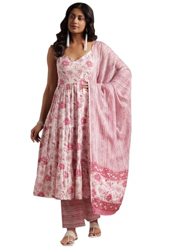 Blue Floral Anarkali Kurta Set | Pure Cotton Comfort - UrbanThreads - Image 2