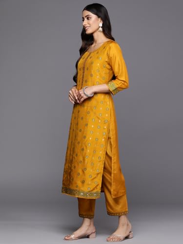 Libas Womens Self Design Silk Blend Straight Kurta With Trousers and Dupatta - Authentic Libas Clothing | UrbanThreads - Image 3