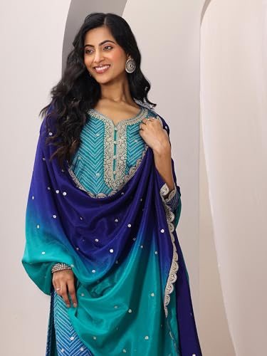 Libas Womens Printed Chinon Straight Kurta With Palazzos and Dupatta - Authentic Libas Clothing | UrbanThreads - Image 3