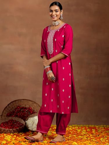 Libas Gerua Womens Embroidered Silk Blend Straight Kurta With Salwar and Dupatta - Authentic Libas Clothing | UrbanThreads - Image 4