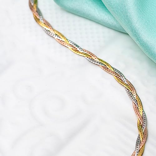 ZAVYA 925 Sterling Silver Braided Triple Tone Chain - Image 5