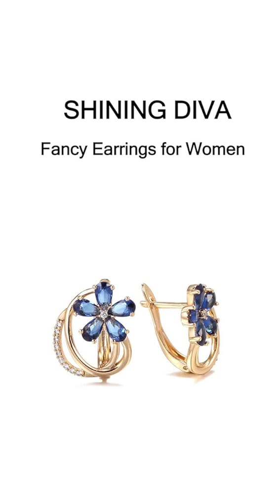 Shining Diva 18k Rose Gold Plated Blue Zircon Earrings for Women - Image 3