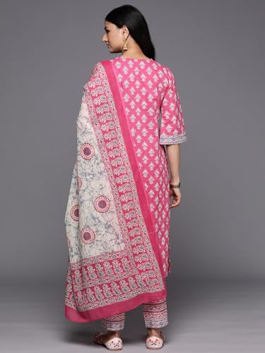 Libas Womens Printed Cotton Straight Kurta With Trousers and Dupatta - Authentic Libas Clothing | UrbanThreads - Image 3