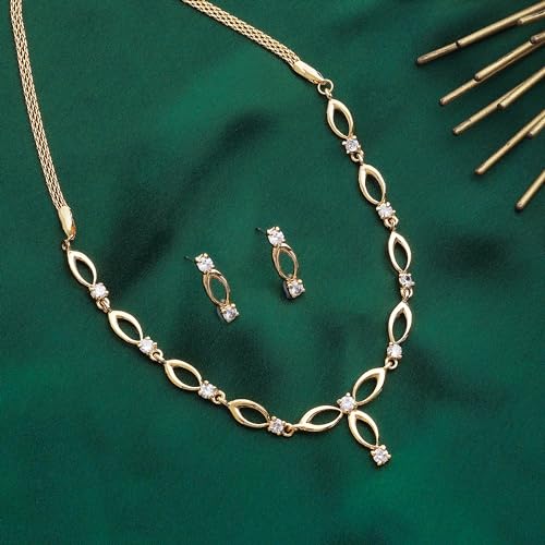 Estele Gold Plated Bridal Necklace Set with Earrings for Women - Image 4