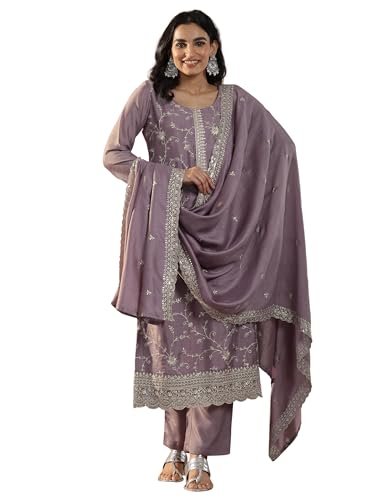 Libas Womens Embroidered Silk Blend Straight Kurta With Trousers and Dupatta - Authentic Libas Clothing | UrbanThreads - Image 2
