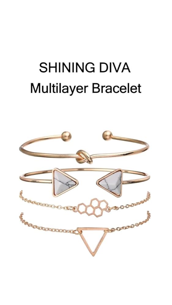 Shining Diva Set of 4 Multilayer Charm Bangles Gold Plated Women - Image 3