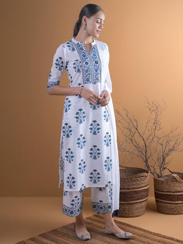 Libas Womens Printed Cotton Straight Kurta With Palazzos and Dupatta - Authentic Libas Clothing | UrbanThreads - Image 5