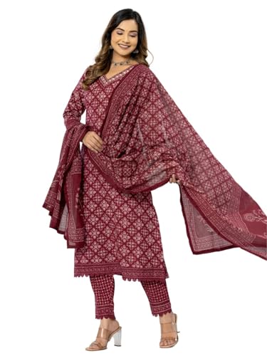 Amayra Women's Cotton Printed Straight Kurta with Pant and Dupatta Set - Authentic Amayra Clothing | UrbanThreads - Image 5