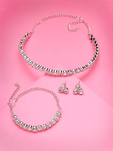 Sukkhi Rhodium Plated Choker Necklace Set with Studs Earrings - Image 5