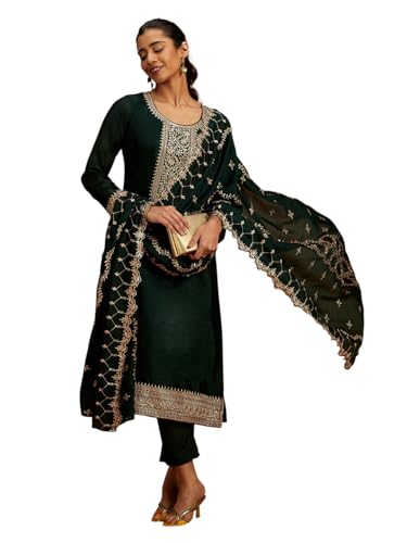 Libas Womens Yoke Design Silk Blend Straight Kurta With Trousers and Dupatta - Authentic Libas Clothing | UrbanThreads - Image 2