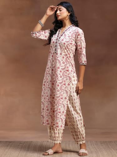 Libas Off-White Printed Cotton Kurta Set | Urban Threads - Image 4